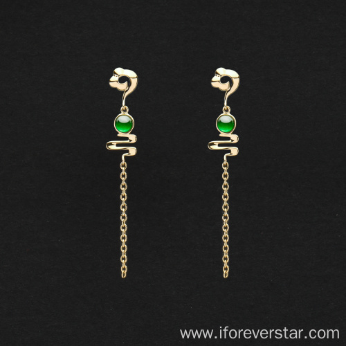 18K Real Gold Imperial Green Jadeite Earrings